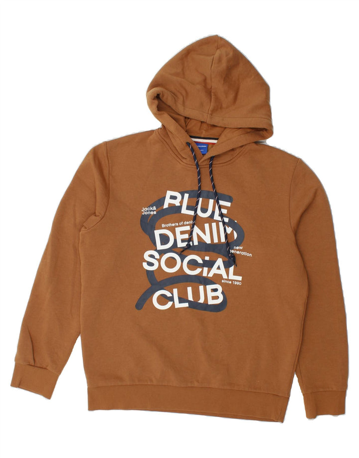 JACK & JONES Mens Graphic Hoodie Jumper Medium Brown Polyester Vintage Jack & Jones and Second-Hand Jack & Jones from Messina Hembry 