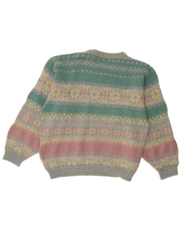 Vintage Womens Boat Neck Jumper Sweater UK 14 Large Multicoloured Fair Isle