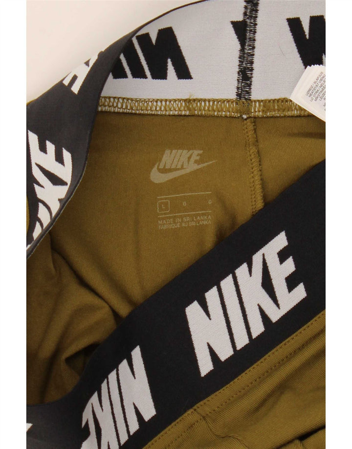 Nike Womens Graphic Leggings UK 14 Large Khaki Cotton