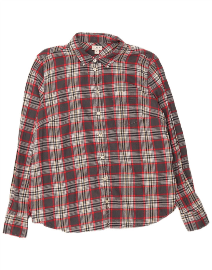 J. CREW Womens Flannel Shirt UK 16 Large Grey Check Cotton