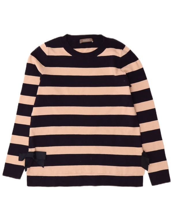 Oasis Damen-Pullover mit Rundhalsausschnitt, Gr. 12, mittelmarineblau, gestreift, Baumwolle