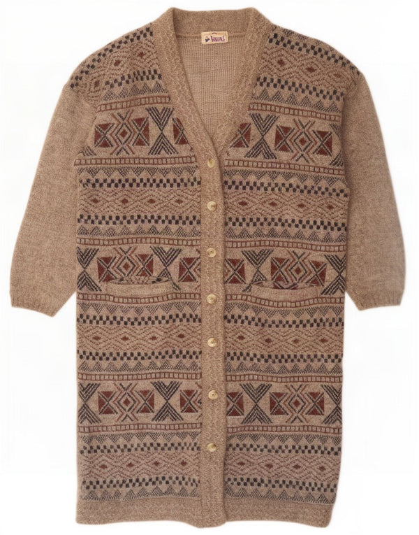 Vintage ženski kardigan pulover UK 16 Veliki smeđi geometrijski