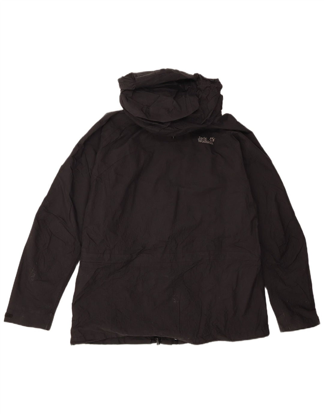 Jack Wolfskin Womens Hooded Rain Jacket UK 16 Large Black Polyamide