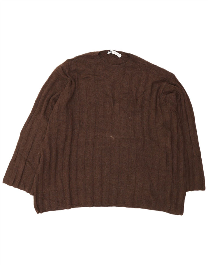 Zara Mens Loose Fit Crew Neck Jumper Sweater Medium Brown