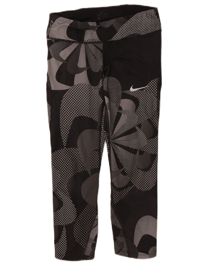 Nike Womens Graphic Capri Leggings UK 8 Small Black Floral Polyester