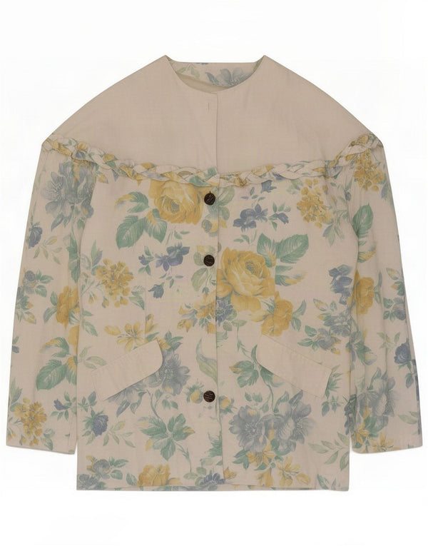 Vintage Womens 3/4 Sleeve Shirt Blouse UK 44 Medium White Floral