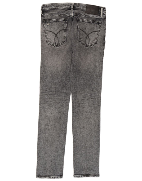 Calvin Klein Womens Distressed Tapered Straight Jeans W30 L32 Grey Cotton