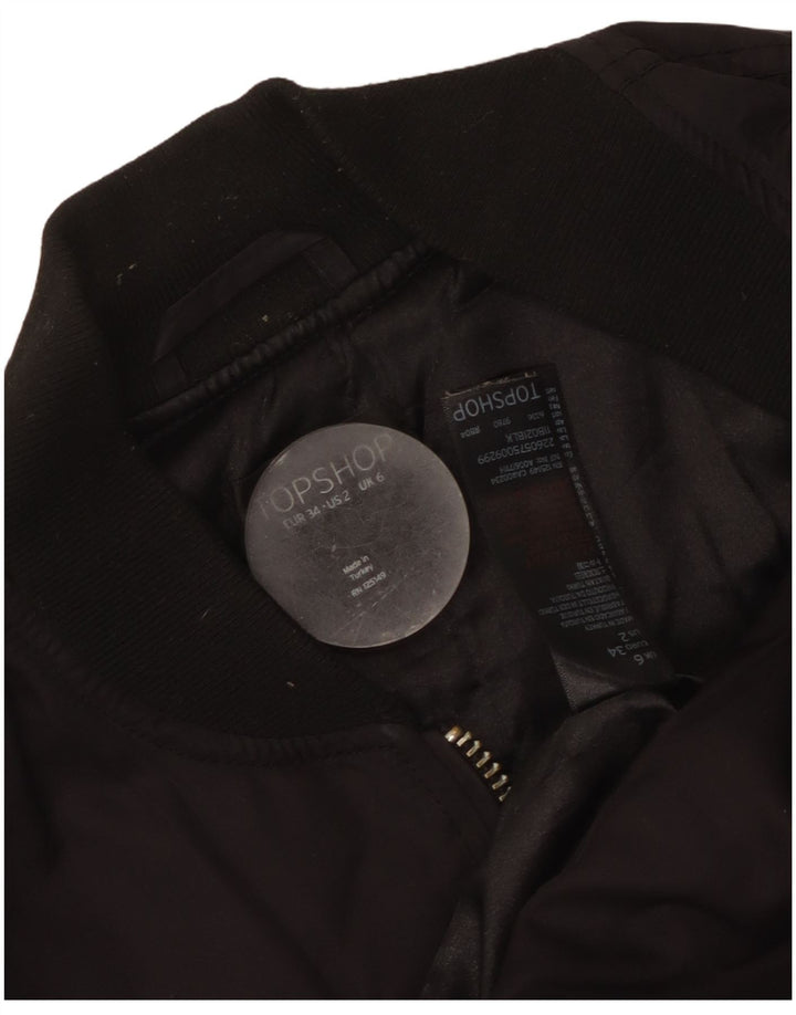 Topshop Womens Oversized Bomber Jacket UK 6 XS Black Polyester