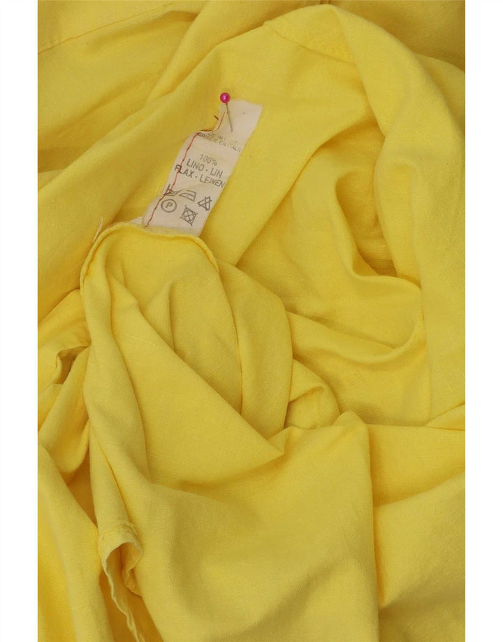 Vintage Mens Graphic Short Sleeve Shirt Medium Yellow Linen