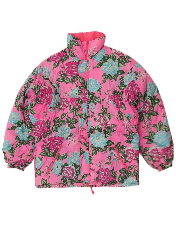 Cacao Womens Padded Jacket IT 46 Large Pink Floral Polyamide Retro
