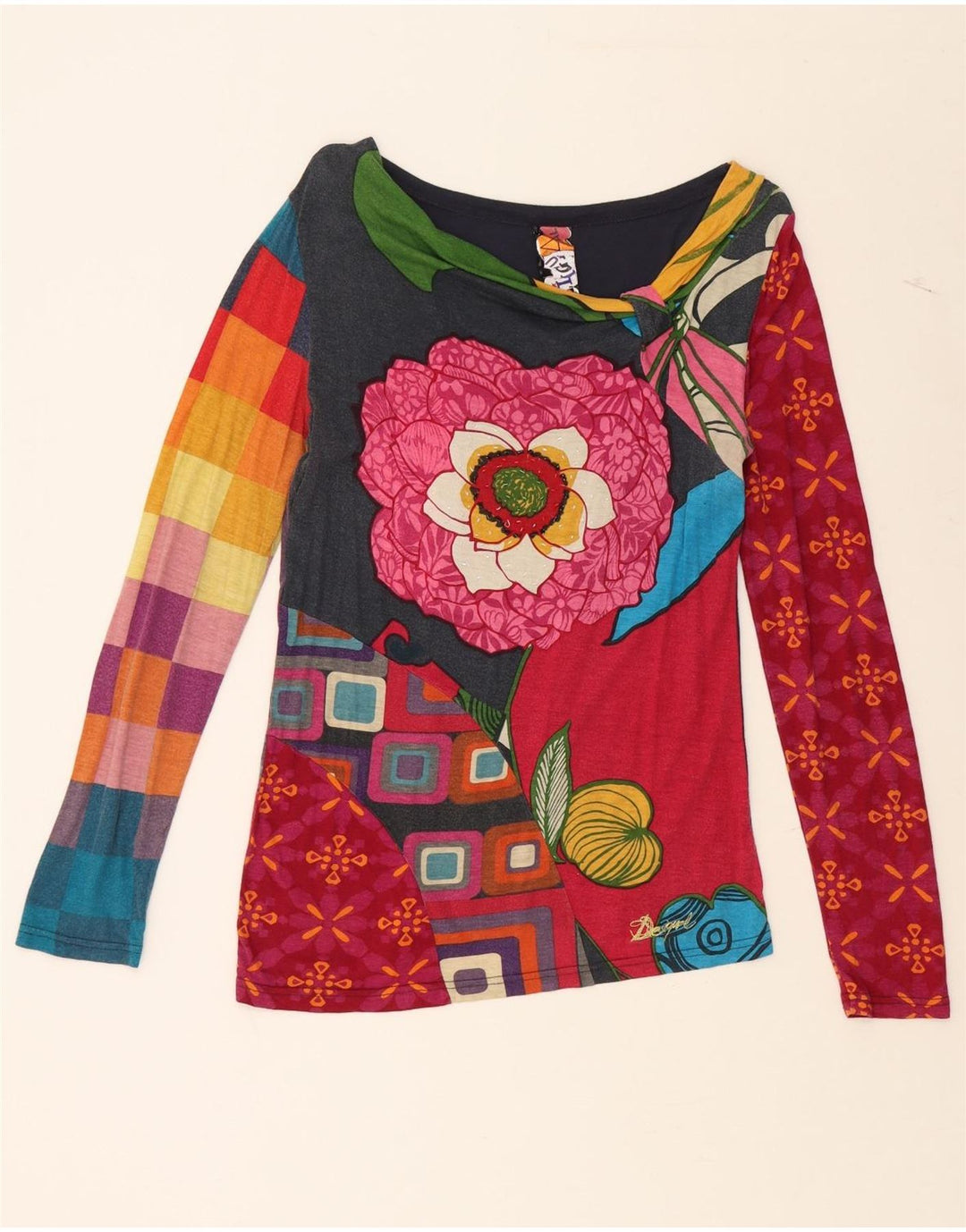 DESIGUAL Womens Abstract Pattern Graphic Top Langarm UK 10 Small Rot