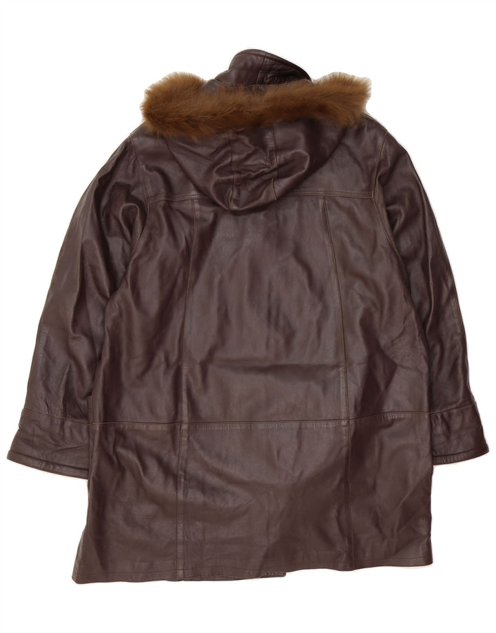 VINTAGE Womens Hooded Leather Coat IT 46 Large Brown Leather Vintage Vintage and Second-Hand Vintage from Messina Hembry 