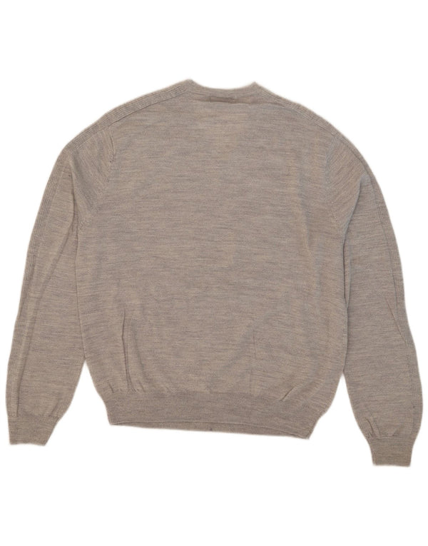 Calvin Klein Mens V-Neck Jumper Sweater Large Grey Flecked Merino Wool