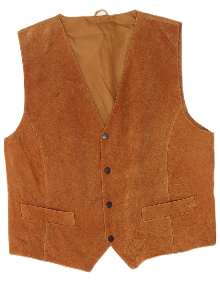 Vintage Mens Suede Waistcoat XL Brown Leather