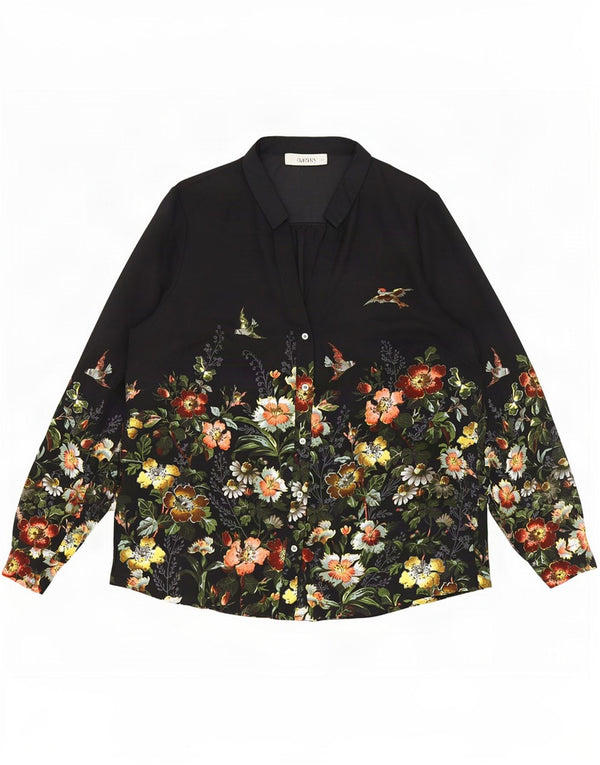 Oasis Womens Military Shirt Bluse UK 14 Medium Black Floral Polyester