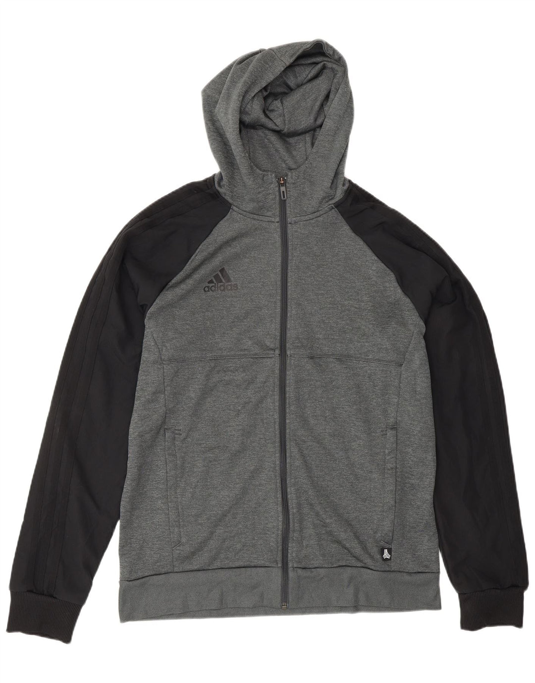 ADIDAS Mens Zip Hoodie Sweater Medium Grey Colourblock Polyester