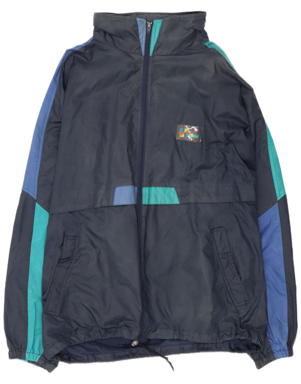 Brugi Mens Hooded Tracksuit Top Jacket 2XL Navy Blue Colourblock Polyamide