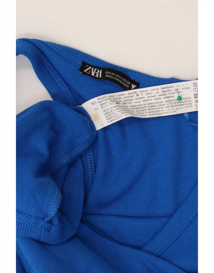 Zara Womens One Shoulder Dress UK 12 Medium Blue Cotton