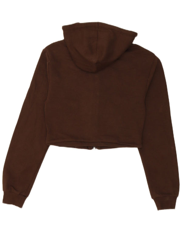 Zara Dame Crop Hættetrøje Sweater UK 12 Medium Brun Bomuld