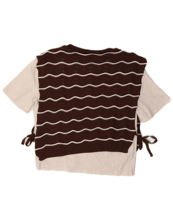 ZARA Pull à col rond pour femme UK 14 Rayé marron moyen