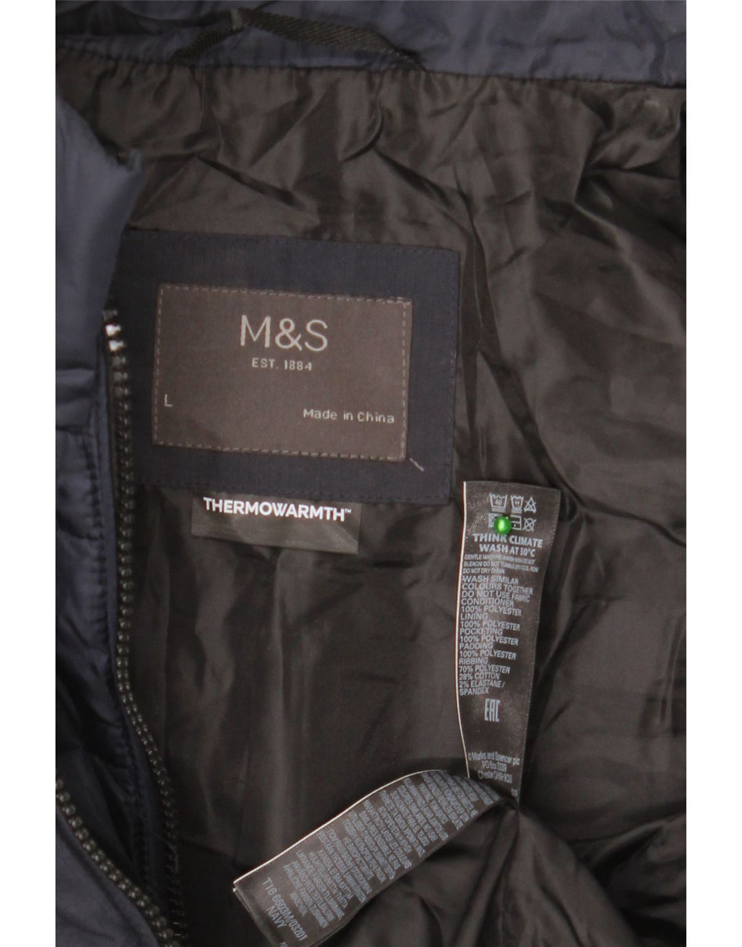 Marks & Spencer Mens Padded Jacket UK 40 Large Navy Blue Polyester