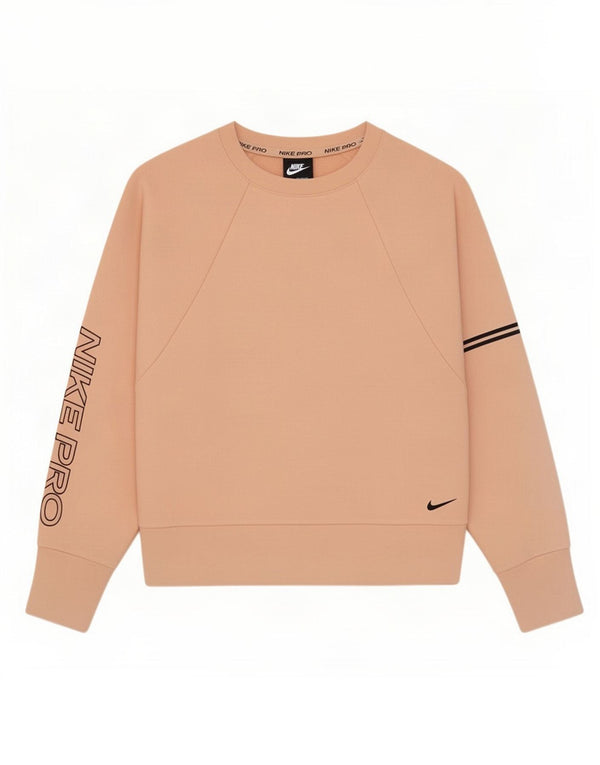 Nike Womens Dri Fit Crop Graphic Moletom Jumper UK 14 Médio Algodão Rosa