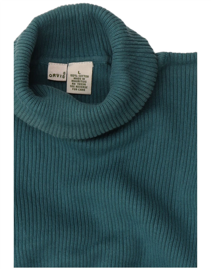 ORVIS Womens Roll Neck Jumper Sweater UK 16 Large Blue Cotton