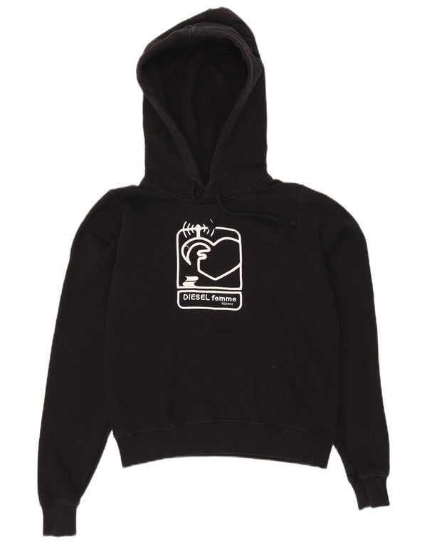 Diesel Mens Graphic Hoodie Jumper XS Black Cotton