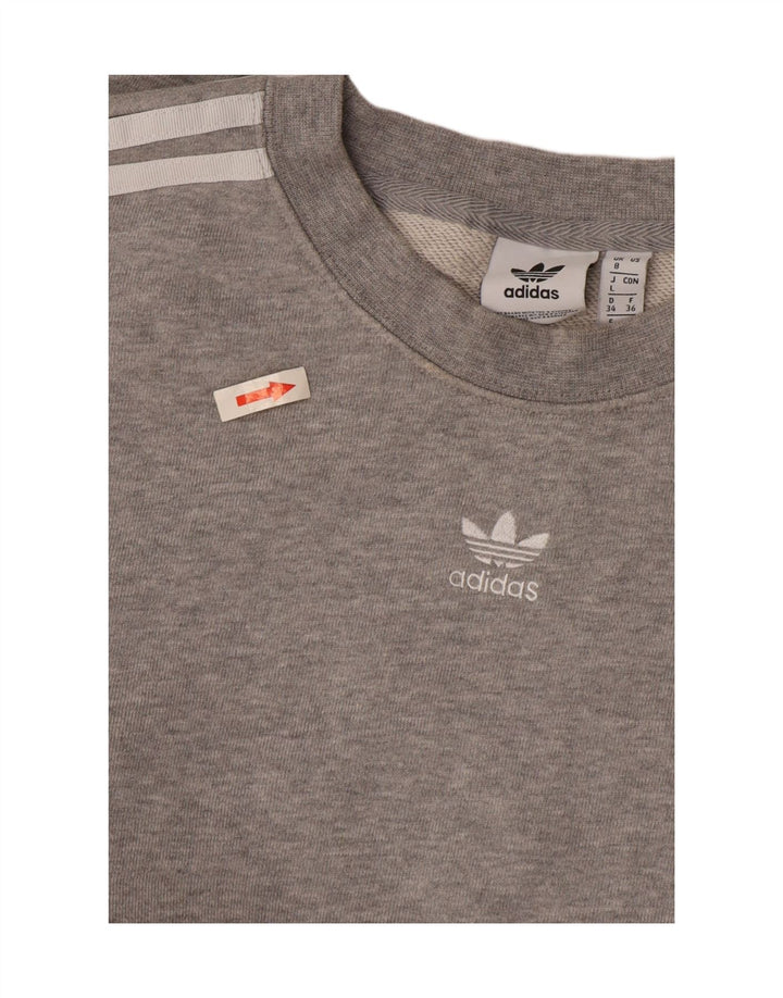 Adidas Womens Crop Oversized Sweatshirt Jumper UK 8 Small Grey Cotton