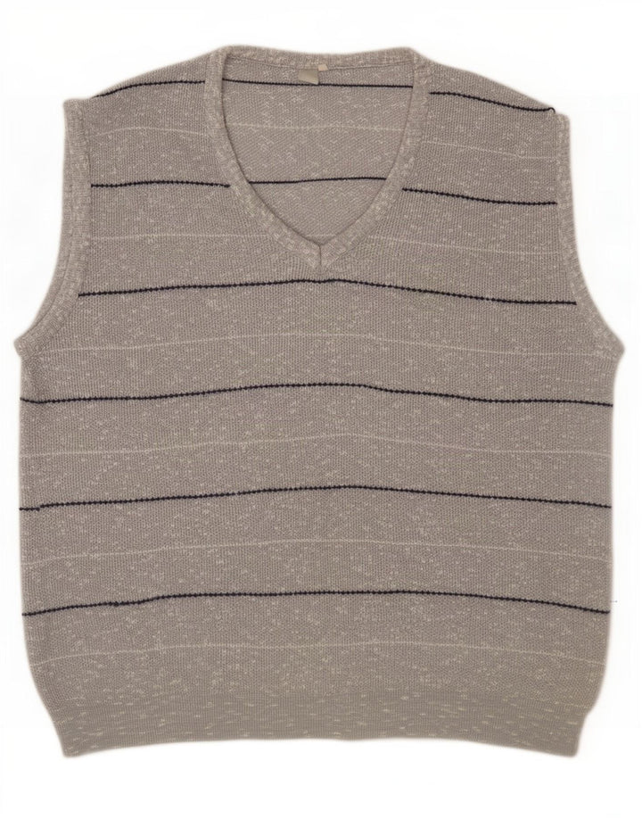 vintage Mens Vest Débardeur Grand Gris Rayé