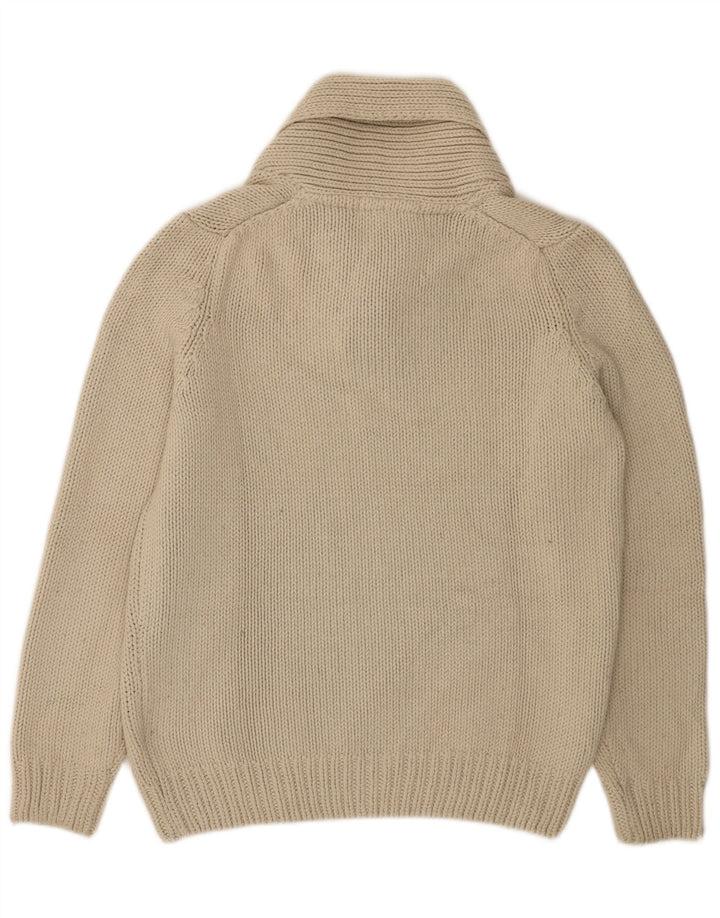 Zara Mens Shawl Neck Jumper Sweater Large Beige Acrylic