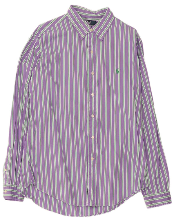 Polo Ralph Lauren Mens Custom Fit Camisa Grande Algodão Listrado Roxo