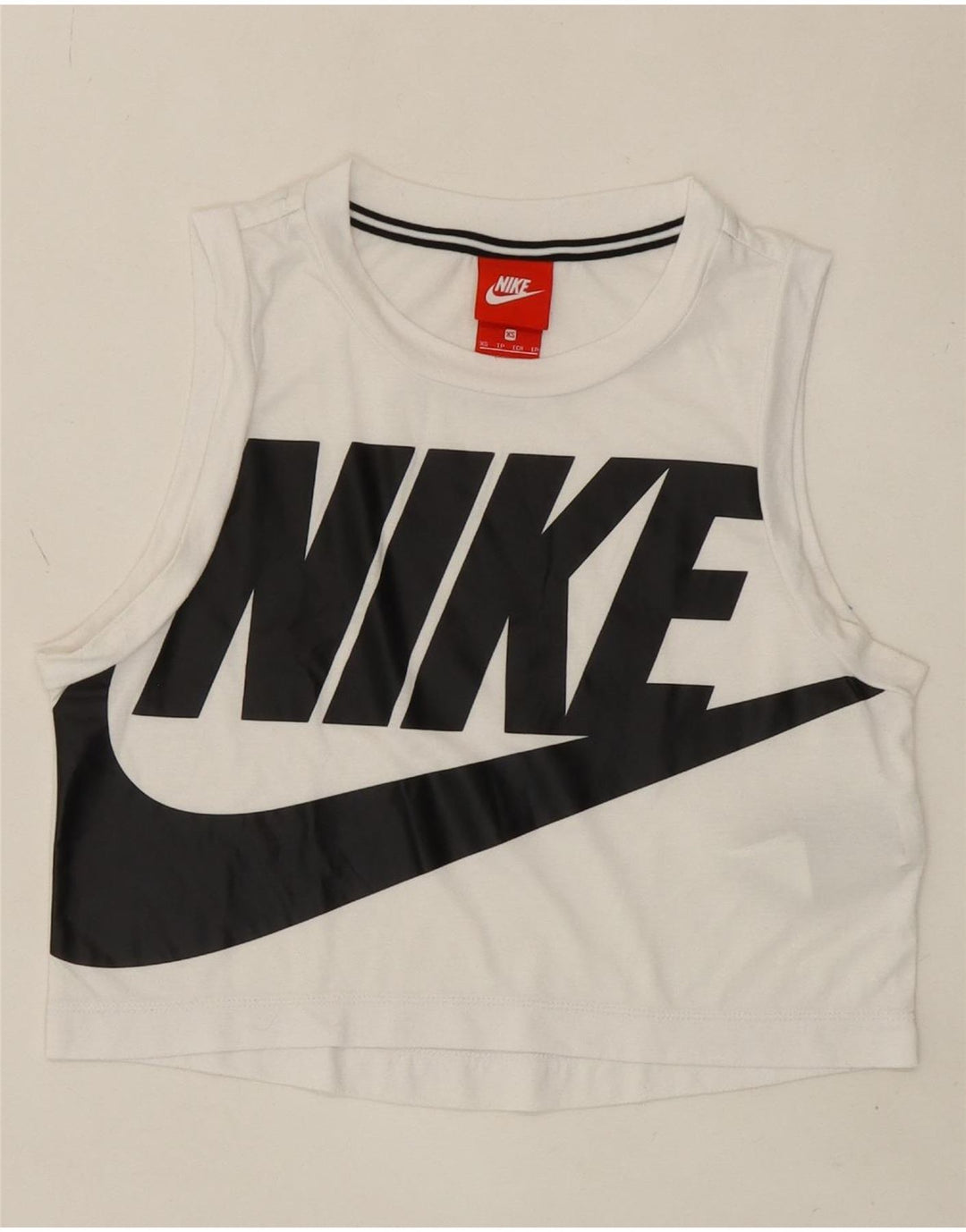NIKE Womens Crop Graphic Vest Top UK 6 XS White Polyester Vintage Nike and Second-Hand Nike from Messina Hembry 