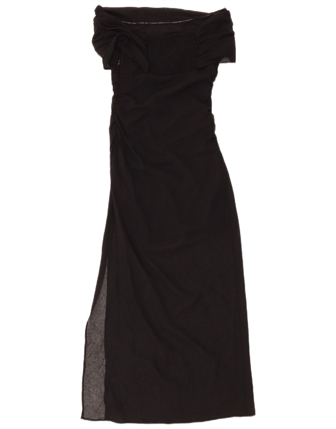 Rochie ZARA pentru femei, maxi cu umeri scoși, UK 8, poliester negru mic