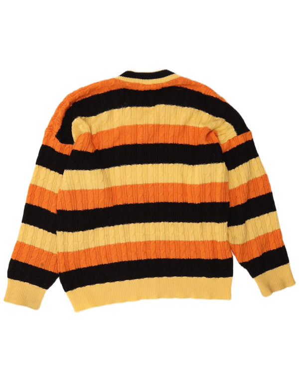Vintage Mens V-Neck Jumper Sweater XL Yellow Striped