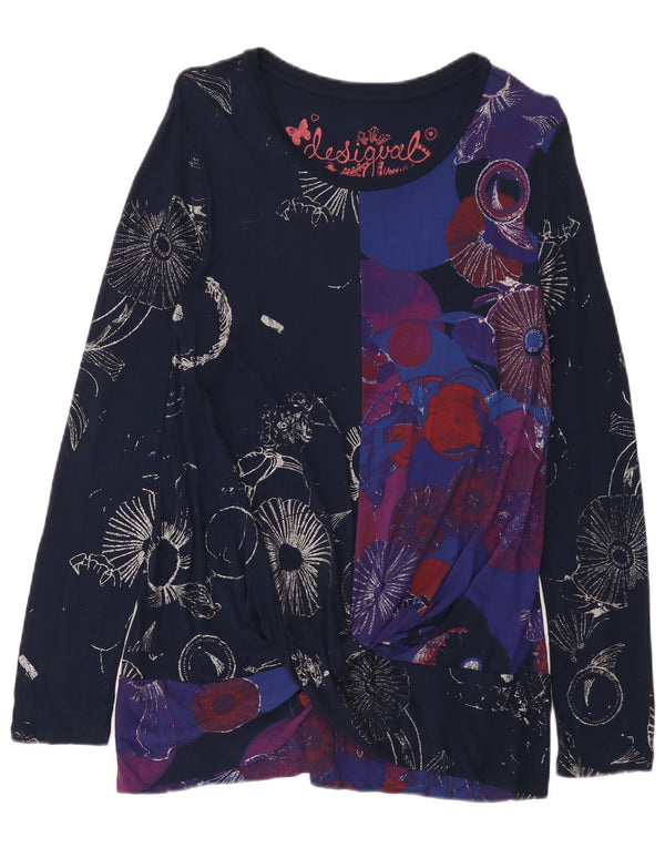 Top cu tunică cu mânecă lungă pentru femei Desigual UK 14 mare, albastru marin, viscoză florală