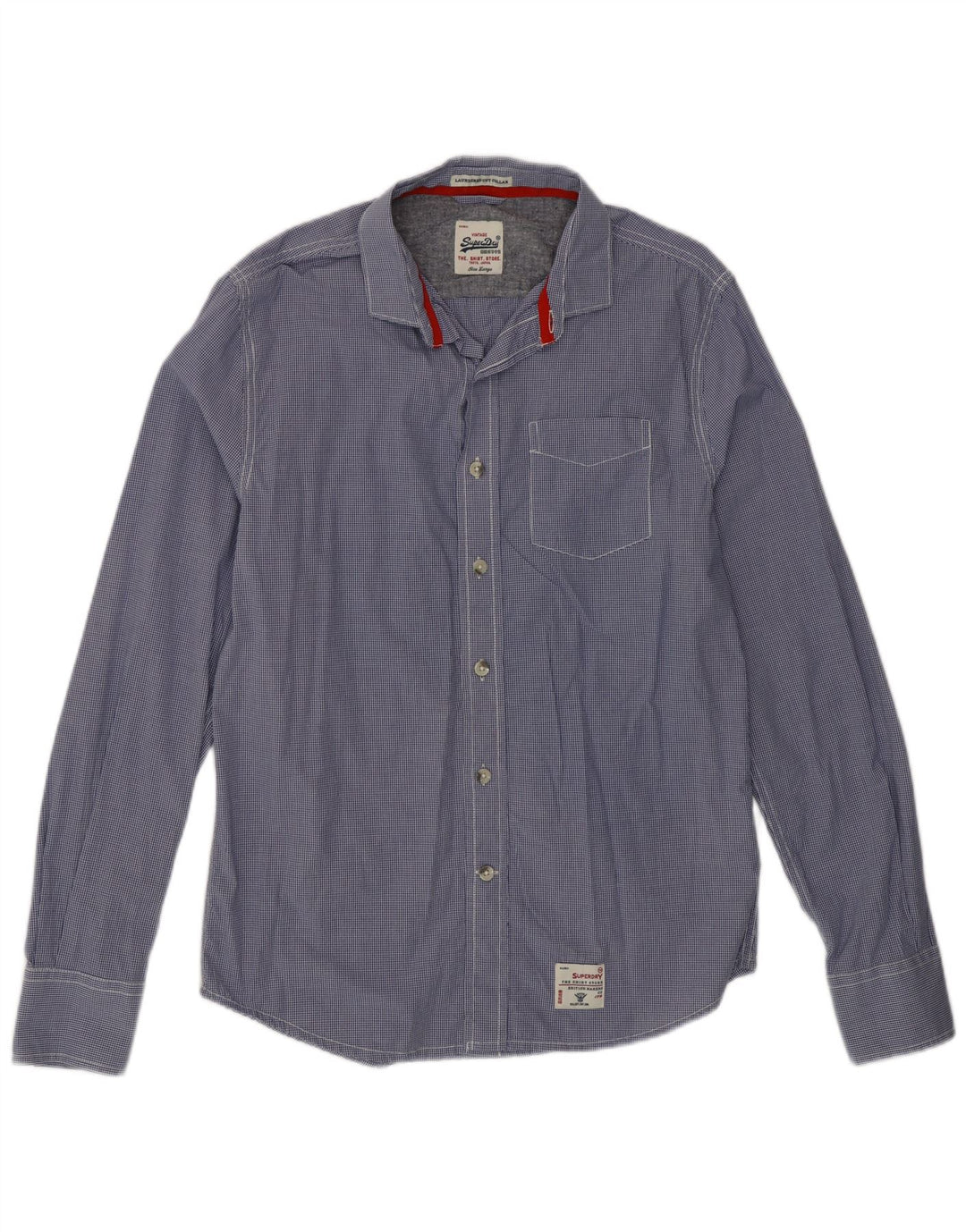 Superdry Herrenhemd aus Baumwolle, groß, blau, Gingham-Karomuster