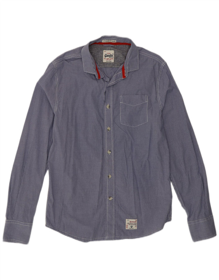 Superdry Herrenhemd aus Baumwolle, groß, blau, Gingham-Karomuster