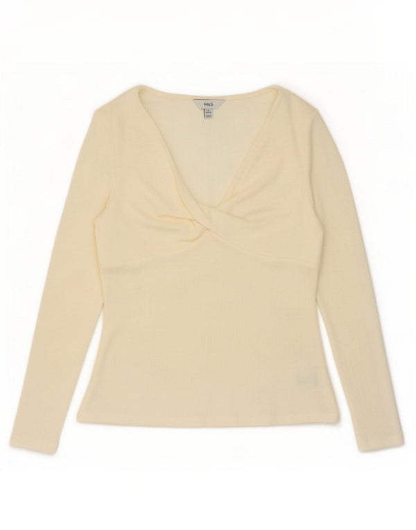 Marks & Spencer Damen Top Langarm UK 14 Medium Off White Polyester