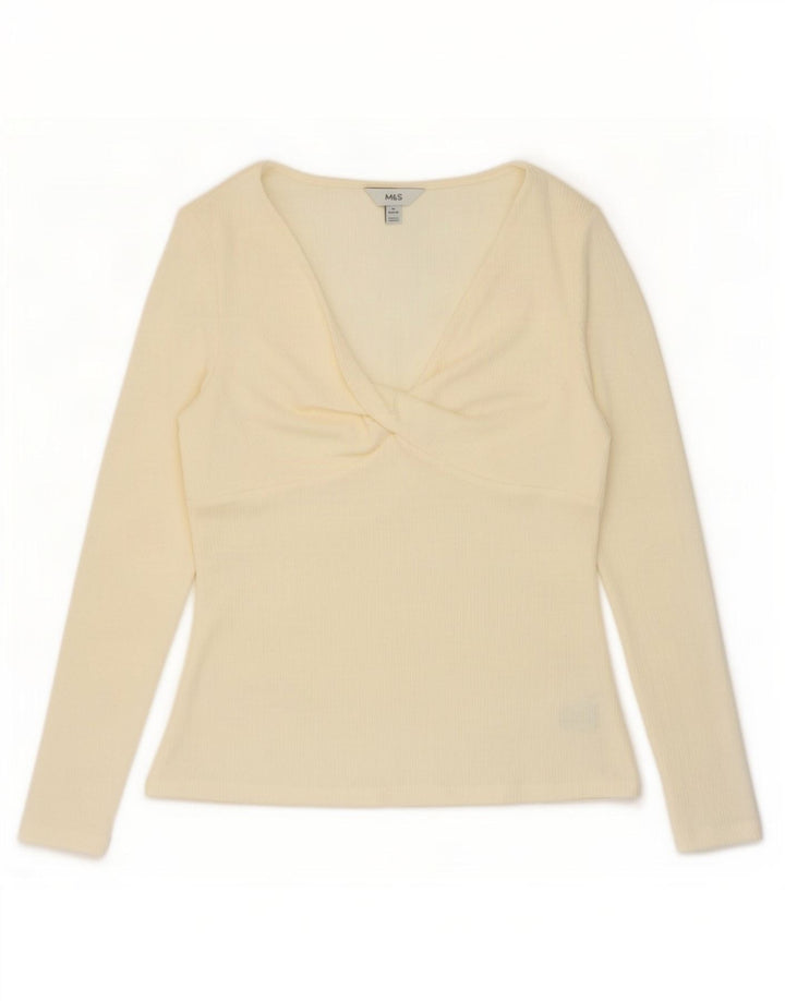 Marks & Spencer Damen Top Langarm UK 14 Medium Off White Polyester