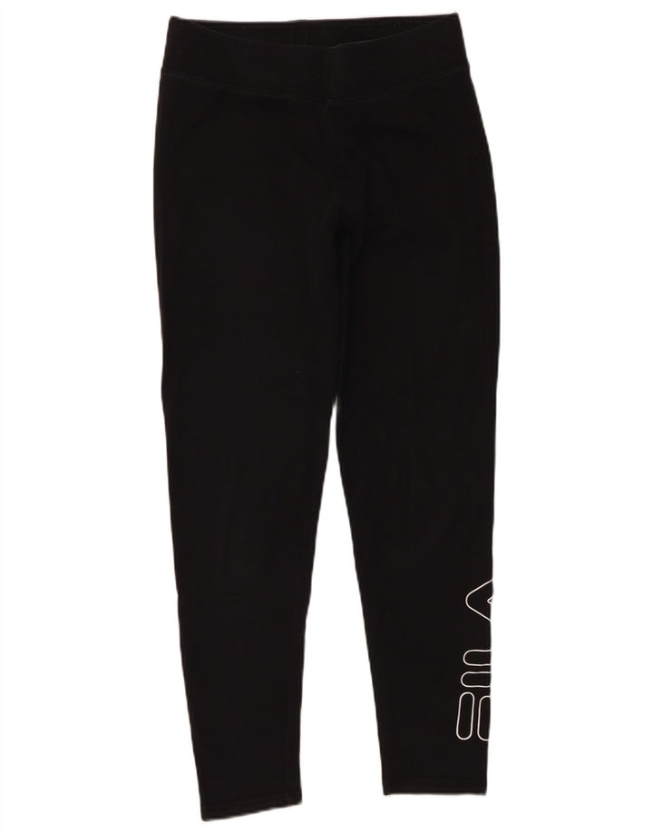 FILA Womens Graphic Leggings UK 14 Medium  Black Cotton