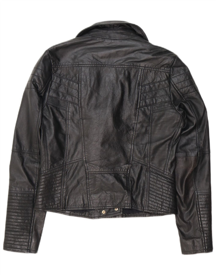 River Island Dame Læder Biker Jacket UK 12 Medium Sort