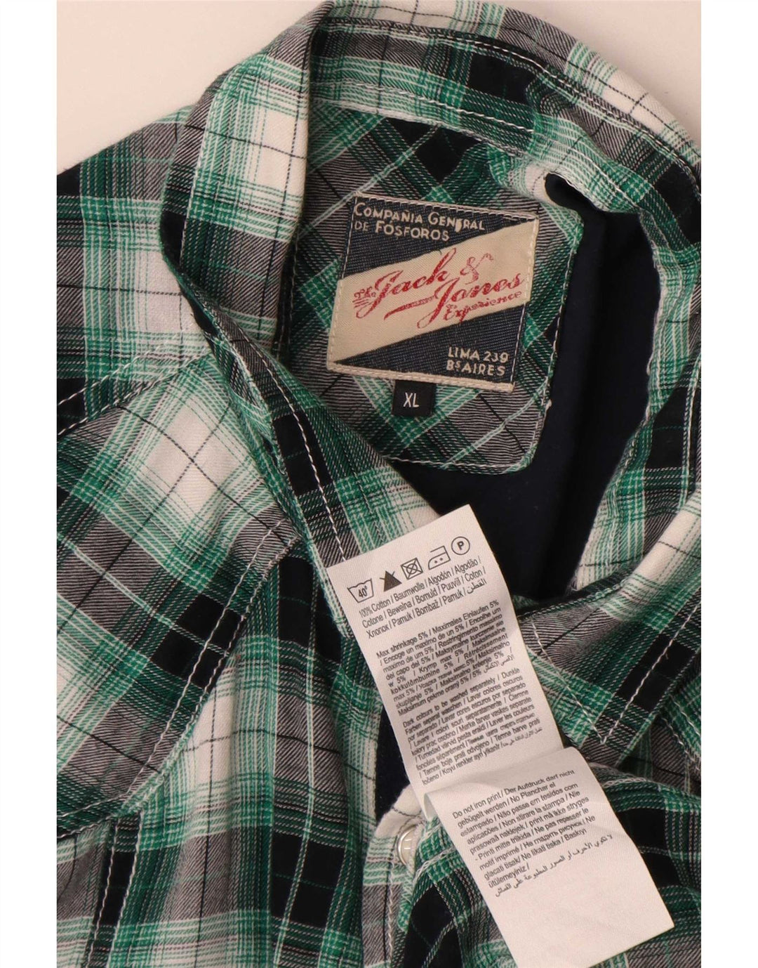 Jack & Jones Mens Flannel Shirt XL Green Check Cotton