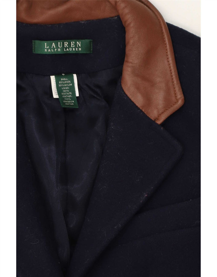 Ralph Lauren Womens Overcoat US 6 Medium Navy Blue Colourblock Wool