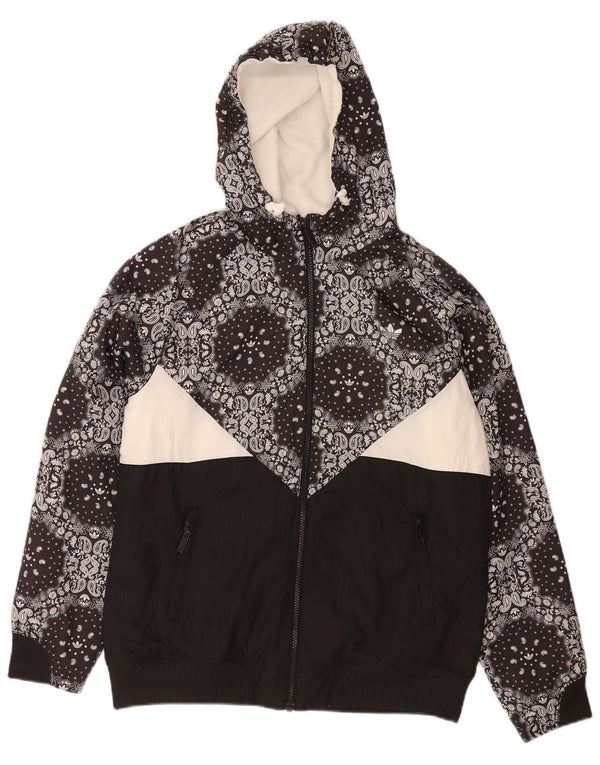 Damski sweter z kapturem i zamkiem błyskawicznym Adidas UK 16, duży czarny poliester Paisley