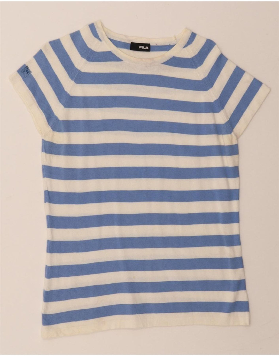 FILA Womens T-Shirt Top UK 12 Medium Blue Striped Vintage Fila and Second-Hand Fila from Messina Hembry 