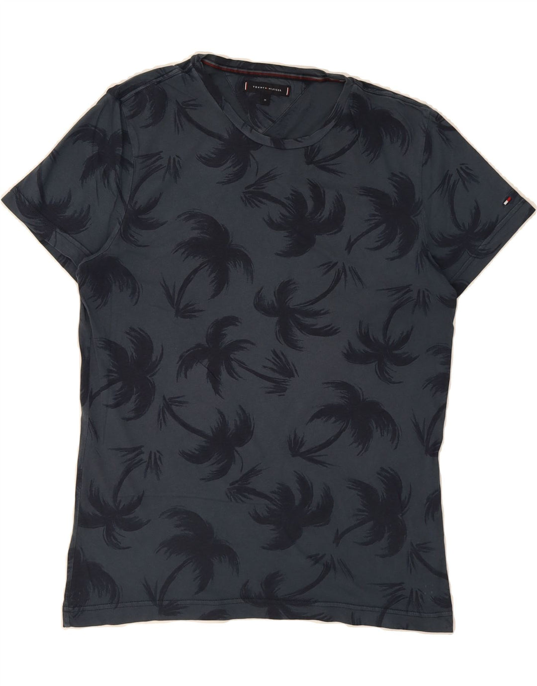 TOMMY HILFIGER Mens Abstract Pattern T-Shirt Top Medium Navy Blue Hawaiian Vintage Tommy Hilfiger and Second-Hand Tommy Hilfiger from Messina Hembry 