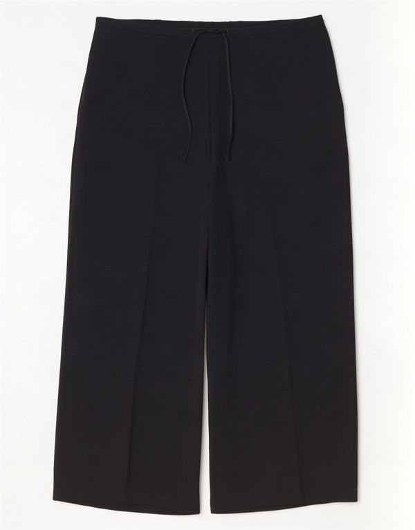 Zara Mujer Pantalones Casuales De Pierna Ancha UK 18 XL W40 L27 Poliéster Negro
