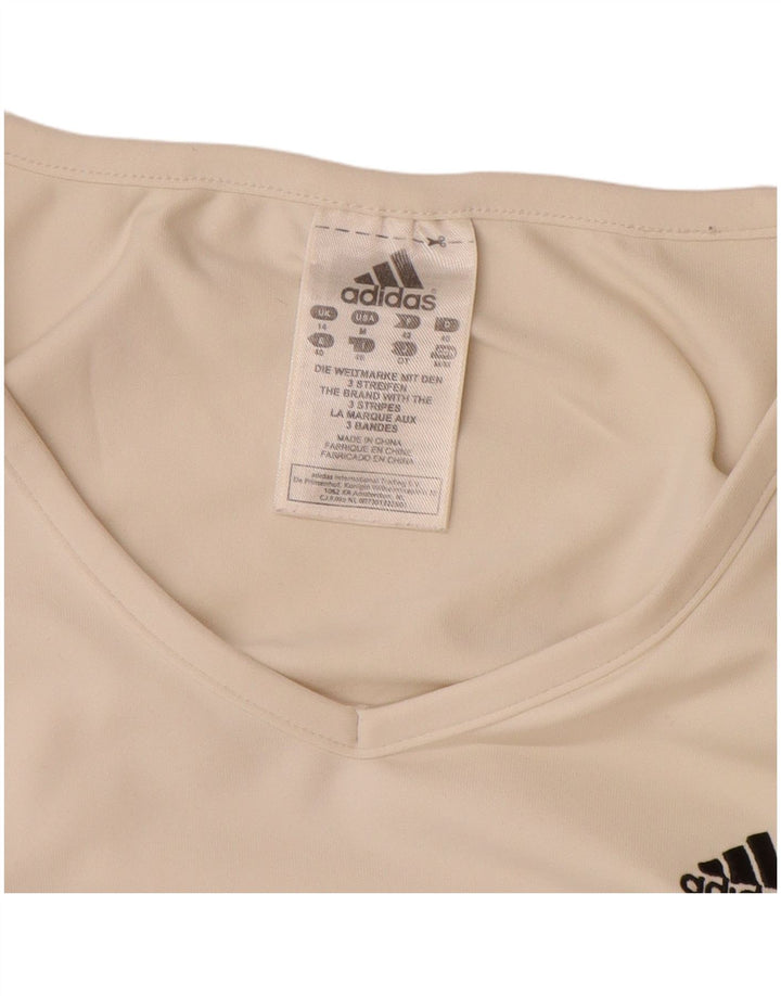 Adidas Womens T-Shirt Top UK 14 Medium Off White Polyamide