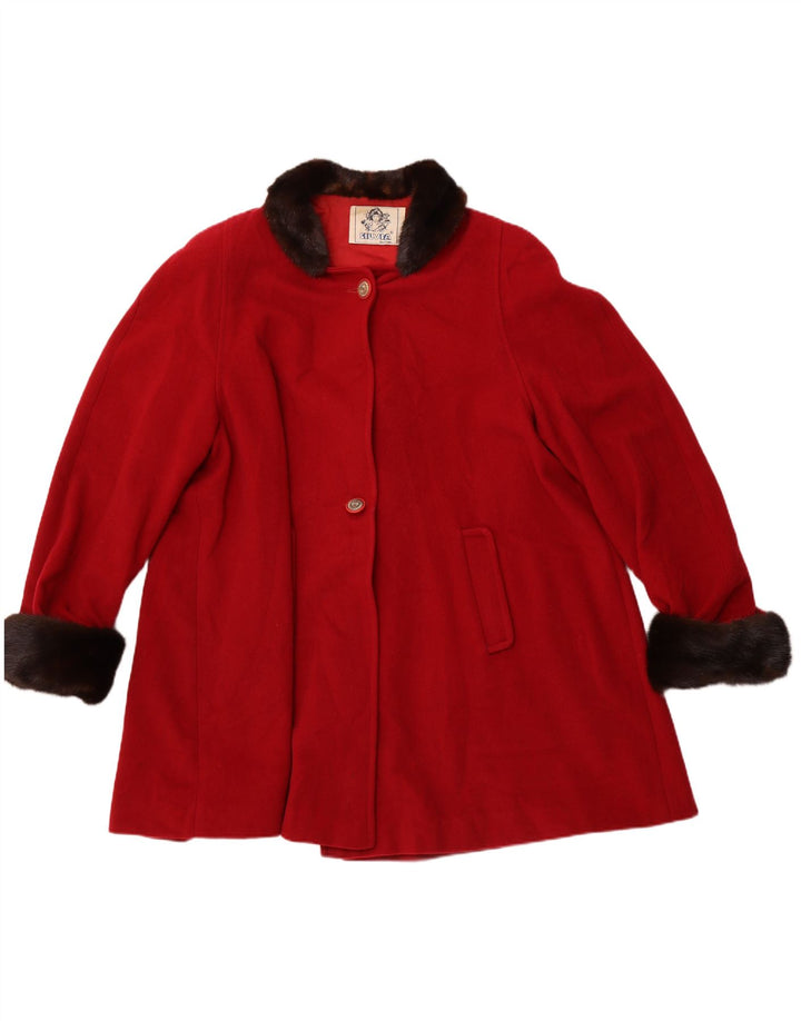 SILVIA Womens Overcoat IT 44 Medium Red Colourblock Wool